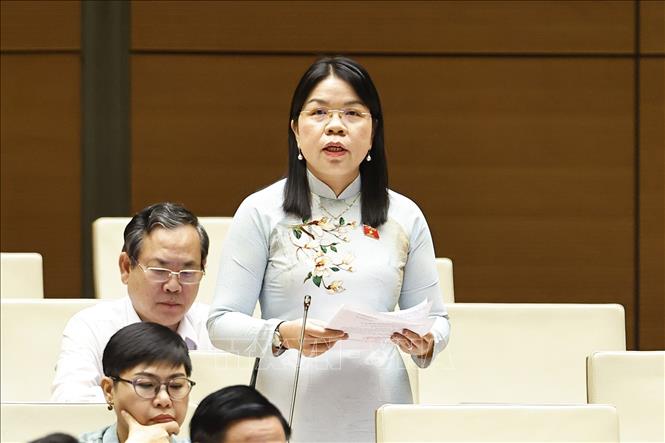 Đại biểu Quốc hội tỉnh Bình Dương Nguyễn Thi Ngọc Xuân phát biểu. Ảnh: Doãn Tấn - TTXVN