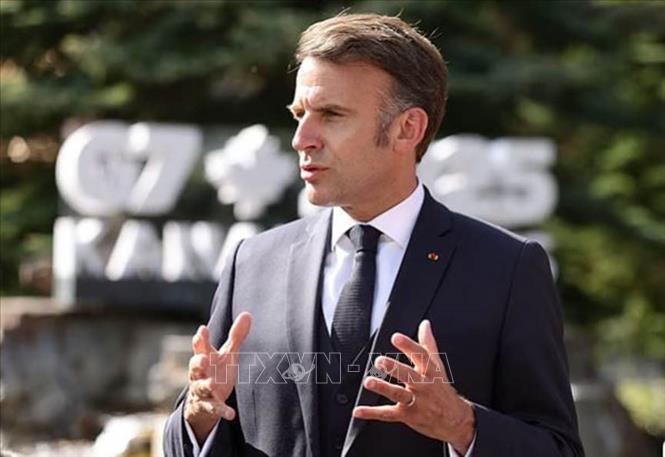 Tổng thống Pháp Emmanuel Macron phát biểu với báo giới tại Hội nghị thượng đỉnh G7 ở Alberta, Canada ngày 16/6/2025. Photo: Prothom Alo/TTXVN
