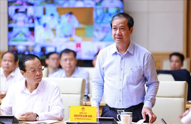Bộ trưởng Bộ Giáo dục và Đào tạo Nguyễn Kim Sơn phát biểu. Ảnh: Dương Giang-TTXVN 