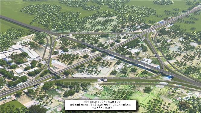 Phối cảnh đường Vành đai 4 Tp. Hồ Chí Minh có chiều dài 48km đoạn qua tỉnh Bình Dương. Ảnh: TTXVN phát