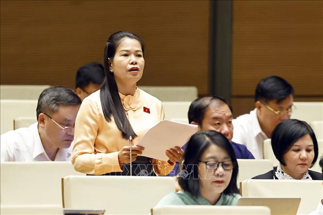 Đại biểu Quốc hội tỉnh Quảng Ngãi Vũ Thị Liên Hương phát biểu. Ảnh: Doãn Tấn - TTXVN