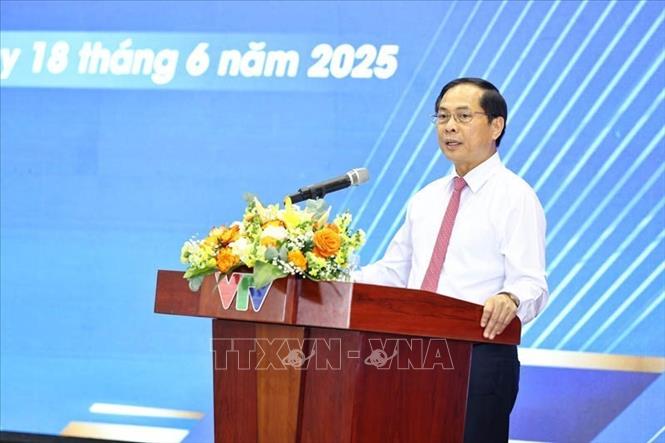 Đồng chí Bùi Thanh Sơn, Phó Thủ tướng Chính phủ, Bộ trưởng Bộ Ngoại giao phát biểu chỉ đạo. Ảnh: Minh Đức – TTXVN