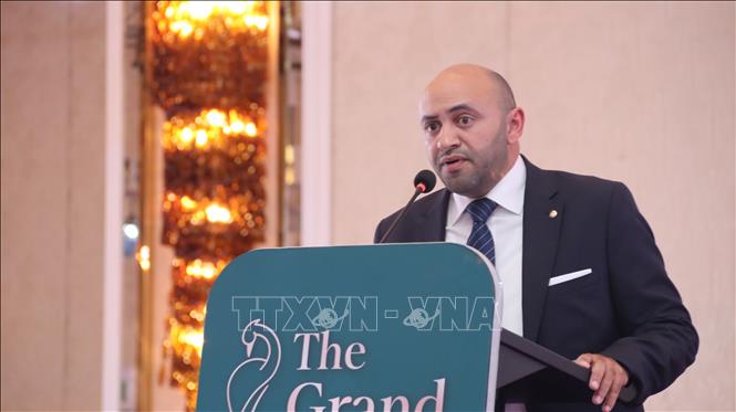 Ông Mohamad Awamleh, Chủ tịch Liên đoàn Vật Châu Á phát biểu tại lễ khai mạc Giải vô địch Vật U17 & U23 Châu Á. Ảnh: Huỳnh Sơn-TTXVN