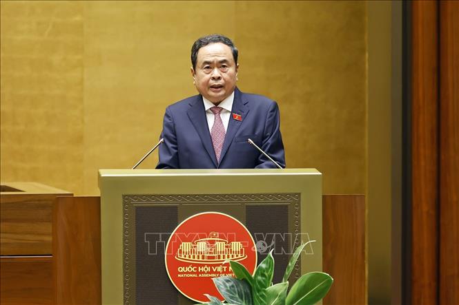 Chủ tịch Quốc hội Trần Thanh Mẫn chủ trì điều hành chất vấn nhóm vấn đề thứ nhất thuộc lĩnh vực tài chính. Ảnh: Doãn Tấn - TTXVN