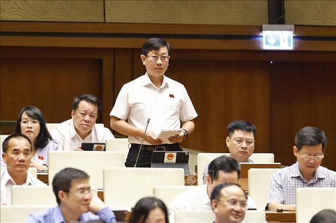 Đại biểu Quốc hội tỉnh Bình Thuận Nguyễn Hữu Thông đặt câu hỏi chất vấn. Ảnh: Doãn Tấn - TTXVN