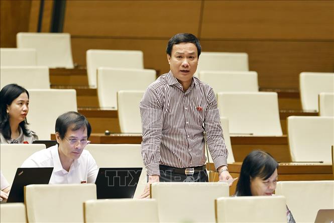 Đại biểu Quốc hội tỉnh Hải Dương Triệu Thế Hùng đặt câu hỏi chất vấn. Ảnh: Doãn Tấn - TTXVN