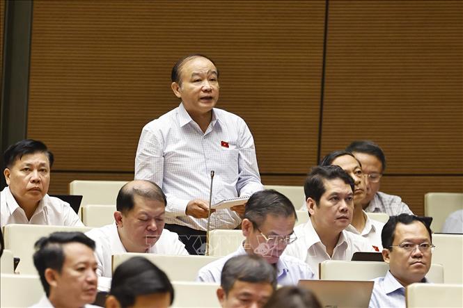 Đại biểu Quốc hội TP Hải Phòng Lã Thanh Tân đặt câu hỏi chất vấn. Ảnh: Doãn Tấn - TTXVN