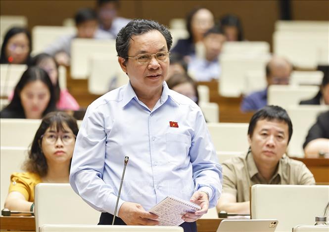 Đại biểu Quốc hội TP Hà Nội Hoàng Văn Cường đặt câu hỏi chất vấn. Ảnh: Doãn Tấn - TTXVN