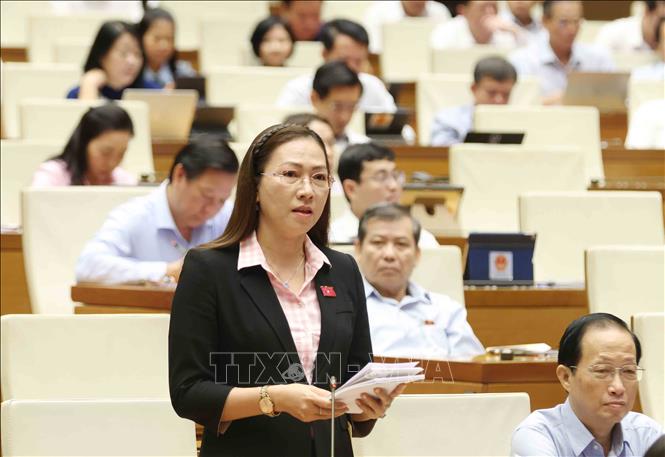 Đại biểu Quốc hội tỉnh Bến Tre Nguyễn Thị Yên Nhi đặt câu hỏi chất vấn. Ảnh: Phương Hoa - TTXVN