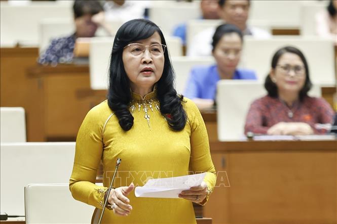 Đại biểu Quốc hội tỉnh Bạc Liêu Trần Thị Thu Đông đặt câu hỏi chất vấn. Ảnh: Doãn Tấn - TTXVN