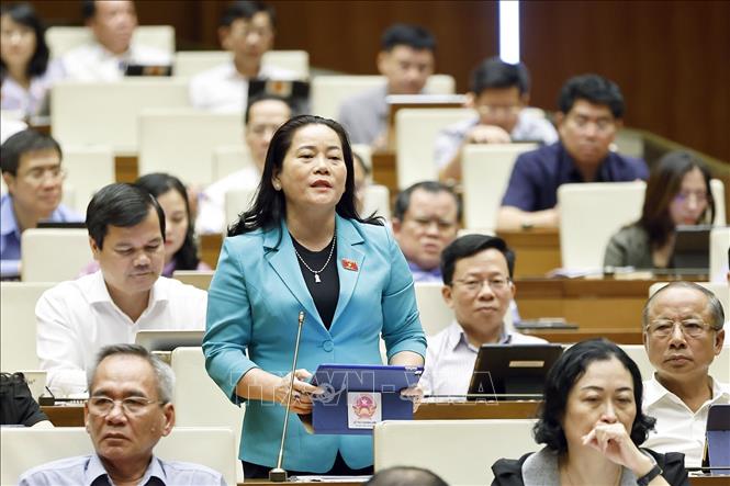 Đại biểu Quốc hội tỉnh Hậu Giang Lê Thị Thanh Lam đặt câu hỏi chất vấn. Ảnh: Doãn Tấn - TTXVN