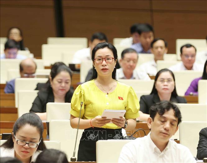 Đại biểu Quốc hội tỉnh Đắk Nông Trần Thị Thu Hằng đặt câu hỏi chất vấn. Ảnh: Phương Hoa - TTXVN