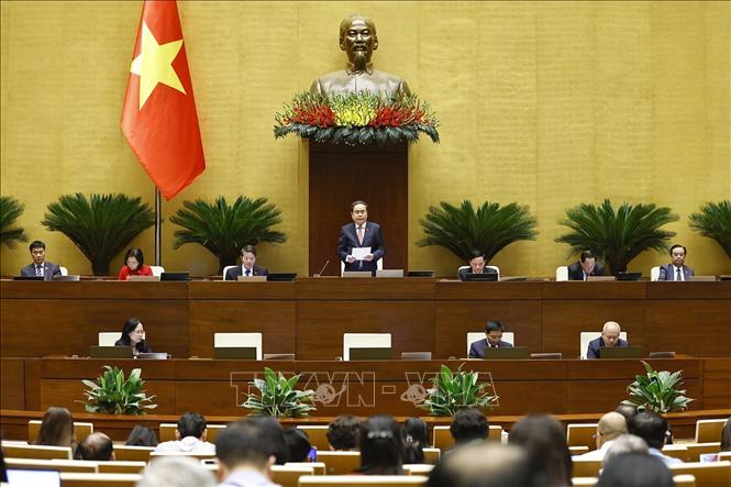 Chủ tịch Quốc hội Trần Thanh Mẫn phát biểu kết thúc nhóm vấn đề thuộc lĩnh vực tài chính. Ảnh: Doãn Tấn - TTXVN