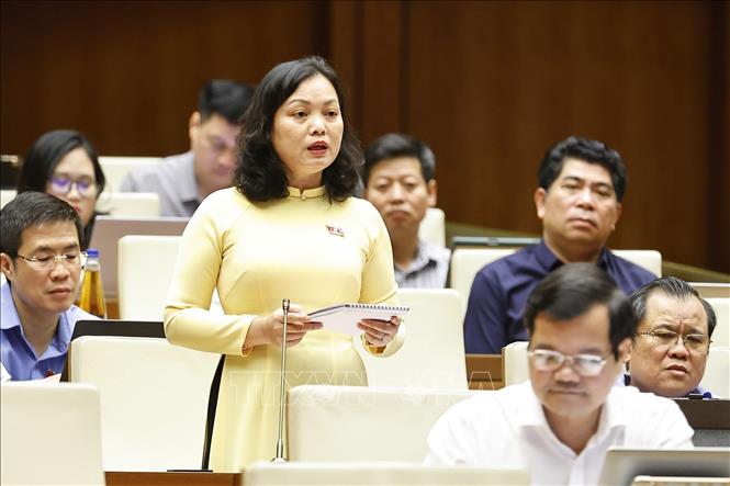 Đại biểu Quốc hội tỉnh Bà Rịa - Vũng Tàu Huỳnh Thị Phúc đặt câu hỏi chất vấn. Ảnh: Doãn Tấn - TTXVN