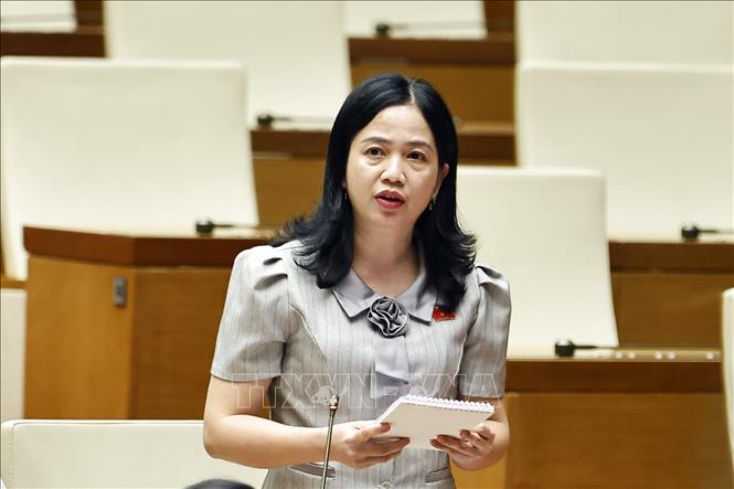 Đại biểu Quốc hội tỉnh Bình Phước Điểu Huỳnh Sang đặt câu hỏi chất vấn. Ảnh: Doãn Tấn - TTXVN
