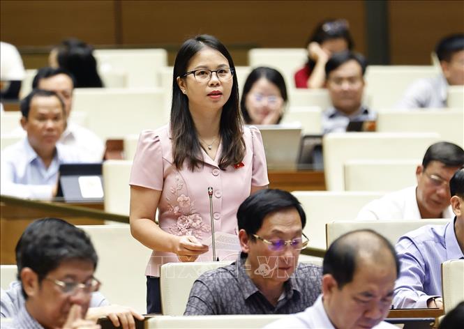 Đại biểu Quốc hội tỉnh Lạng Sơn Chu Thị Hồng Thái đặt câu hỏi chất vấn. Ảnh: Doãn Tấn - TTXVN
