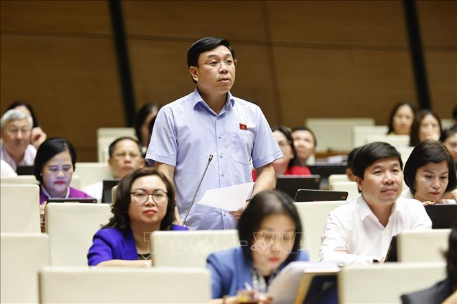Đại biểu Quốc hội tỉnh Vĩnh Phúc Nguyễn Văn Mạnh đặt câu hỏi chất vấn. Ảnh: Doãn Tấn - TTXVN