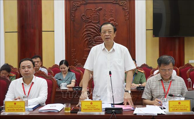 Thứ trưởng Bộ Giáo dục và Đào tạo Phạm Ngọc Thưởng phát biểu tại buổi làm việc. Ảnh: Thanh Thương- TTXVN