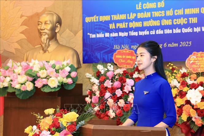 Bí thư Đoàn Thanh niên Quốc hội Nguyễn Thị Kim Anh phát động hưởng ứng Cuộc thi tìm hiểu 80 năm Ngày Tổng tuyển cử đầu tiên bầu Quốc hội Việt Nam. Ảnh: Tuấn Anh  - TTXVN 