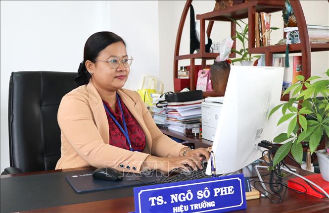 Tiến sĩ Ngô Sô Phe, Hiệu trưởng trường Ngôn ngữ - Văn hóa - Nghệ thuật Khmer Nam Bộ và Nhân văn, Trường Đại học Trà Vinh. Ảnh: Thanh Hòa - TTXVN
