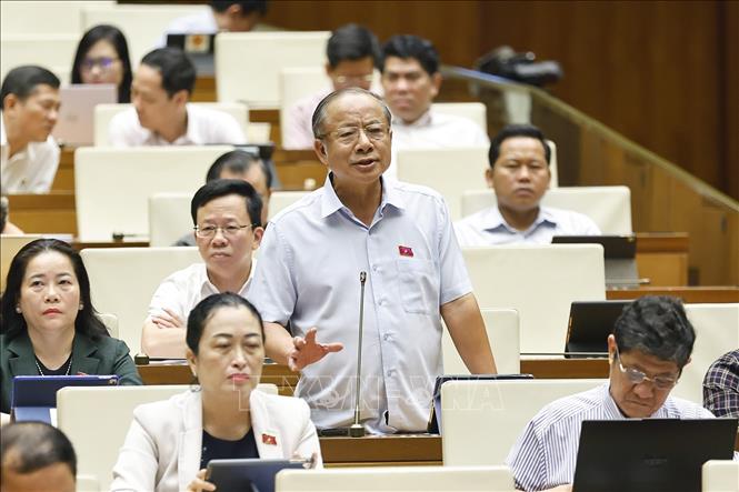 Đại biểu Quốc hội tỉnh Thái Bình Nguyễn Văn Thân đặt câu hỏi chất vấn. Ảnh: Doãn Tấn - TTXVN