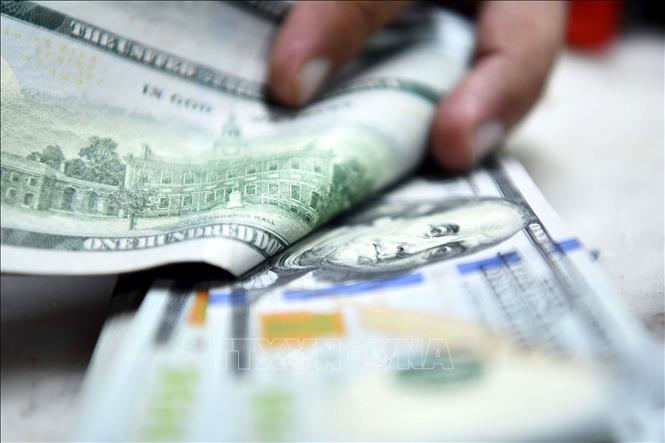 Ngày 18/6/2025, Cục Dự trữ liên bang Mỹ (FED) quyết định giữ nguyên lãi suất chuẩn ở mức 4,25-4,50%, vốn được duy trì từ tháng 12/2024, trong bối cảnh lạm phát giảm trong những tháng gần đây cùng với tỷ lệ thất nghiệp thấp ổn định. Trong ảnh: Đồng tiền mệnh giá 100 đô la Mỹ. Ảnh: THX/TTXVN