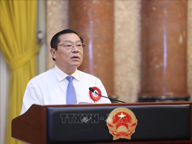 Đồng chí Lại Xuân Môn, Uỷ viên Trung ương Đảng, Phó Trưởng ban Thường trực Ban Tuyên giáo và Dân vận Trung ương báo cáo. Ảnh: Lâm Khánh - TTXVN