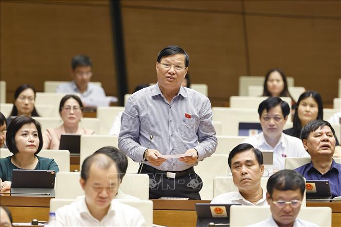 Đại biểu Quốc hội tỉnh Vĩnh Phúc Trần Văn Tiến đặt câu hỏi chất vấn. Ảnh: Doãn Tấn - TTXVN