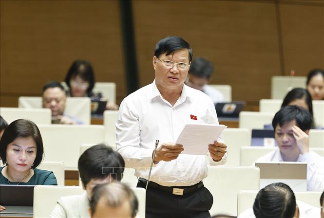 Đại biểu Quốc hội tỉnh Vĩnh Phúc Trần Văn Tiến phát biểu. Ảnh: Doãn Tấn - TTXVN