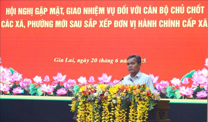 Ông Hồ Văn Niên, Ủy viên Trung ương Đảng, Bí thư Tỉnh ủy Gia Lai phát biểu tại Hội nghị. Ảnh: TTXVN phát