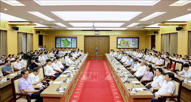 Thường trực Đảng ủy các xã, phường thành lập mới của Vĩnh Phúc tại buổi gặp mặt. Ảnh: Hoàng Hùng -TTXVN