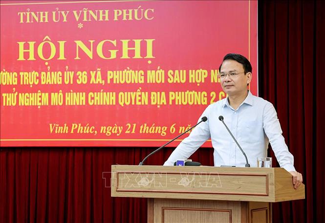 Bi thư Tỉnh ủy Vĩnh Phúc Đặng Xuân Phong phát biểu tại buổi gặp mặt. Ảnh: Hoàng Hùng -TTXVN