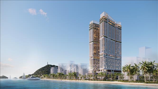 Phối cảnh dự án Five Star Poseidon 43 tầng nhìn từ biển. Ảnh: TTXVN phát