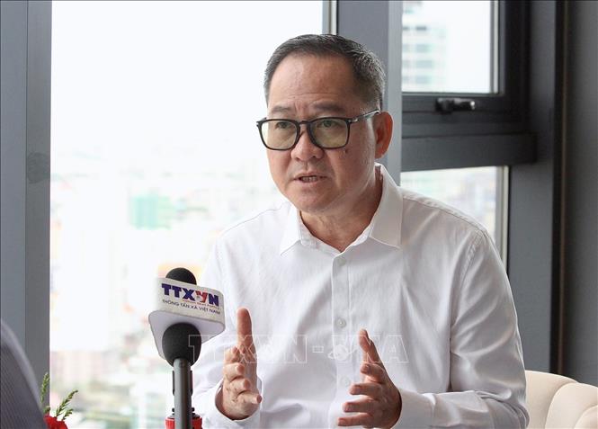 Chủ tịch CCJ trả lời phỏng vấn TTXVN nhân dịp kỷ niệm 100 năm Ngày Báo chí Cách mạng Việt Nam (21/6/1925-21/6/2025). Ảnh: Quang Anh - PV TTXVN tại Campuchia 