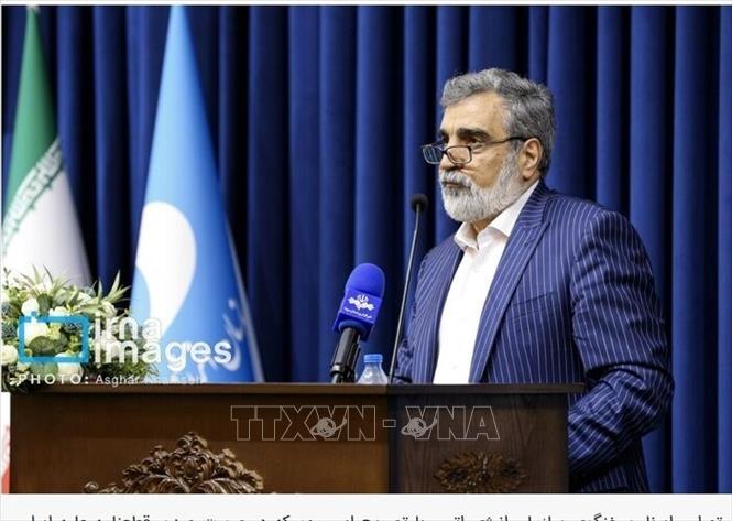 Người phát ngôn Tổ chức Năng lượng Nguyên tử Iran (AEOI), ông Behrouz Kamalvandi chỉ trích Nghị quyết của Cơ quan Năng lượng Nguyên tử quốc tế IAEA về chương trình hạt nhân của Iran. Ảnh: IRNA/TTXVN