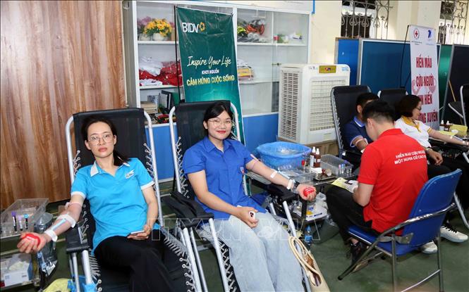 Đông đảo các tầng lớp nhân dân đang sinh sống, làm việc tại thành phố Sơn La, tỉnh Sơn La tham gia hiến máu tình nguyện tại ngày hội. Ảnh: Quang Quyết - TTXVN