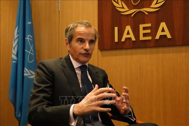 Tổng Giám đốc Cơ quan Năng lượng Nguyên tử Quốc tế (IAEA) Rafael Grossi phát biểu tại Vienna, Áo. Ảnh: THX/TTXVN