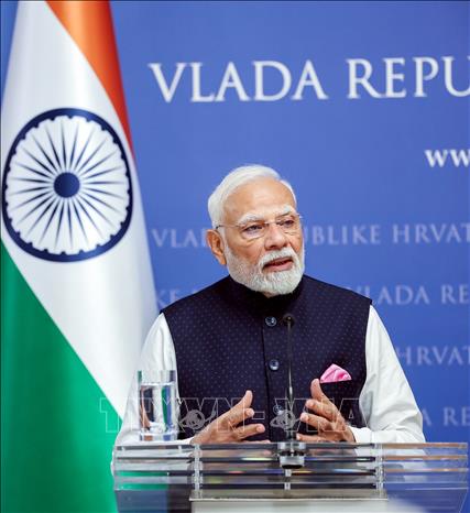 Thủ tướng Ấn Độ Narendra Modi phát biểu trong một cuộc họp báo. Ảnh: ANI/TTXVN