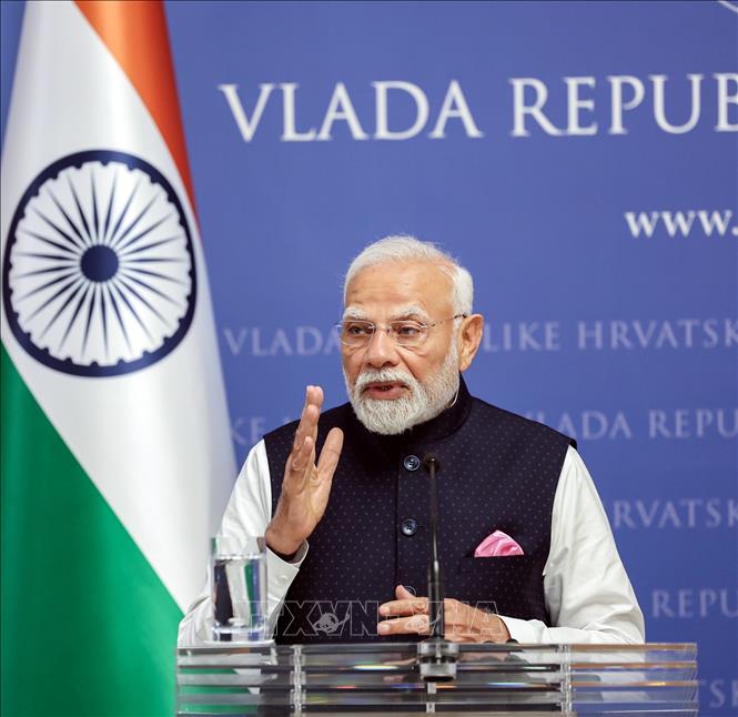 Thủ tướng Ấn Độ Narendra Modi phát biểu trong một cuộc họp báo. Ảnh: ANI/TTXVN