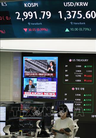 Bảng chỉ số chứng khoán tại Seoul, Hàn Quốc, ngày 23/6/2025. Ảnh: Yonhap/TTXVN
