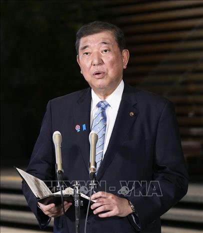 Thủ tướng Nhật Bản Shigeru Ishiba phát biểu với báo giới tại Tokyo. Ảnh: Kyodo/TTXVN