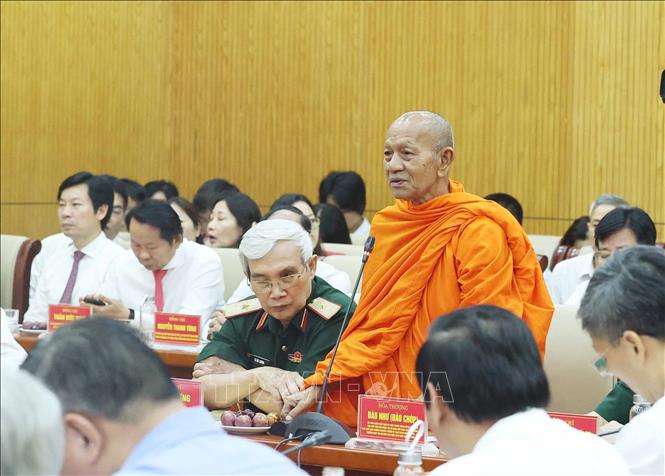 Hoà thượng Đào Như, Uỷ viên Đoàn Chủ tịch, Uỷ ban Trung ương Mặt trận Tổ quốc Việt Nam, Phó Chủ tịch Hội đồng trị sự Trung ương Giáo hội Phật giáo Việt Nam, Phó Chủ tịch không chuyên trách Uỷ ban Trung ương Mặt trận Tổ quốc Việt Nam thành phố Cần Thơ, Trưởng Ban Trị sự Giáo hội Phật giáo Việt Nam thành phố Cần Thơ  phát biểu. Ảnh: Thống Nhất – TTXVN