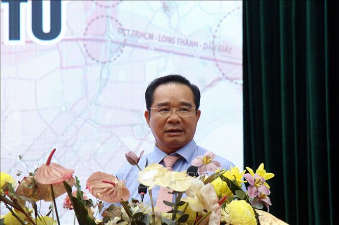 Chủ tịch UBND Thành phố Hồ Chí Minh Nguyễn Văn Được phát biểu tại Hội nghị. Ảnh: Tiến Lực - TTXVN