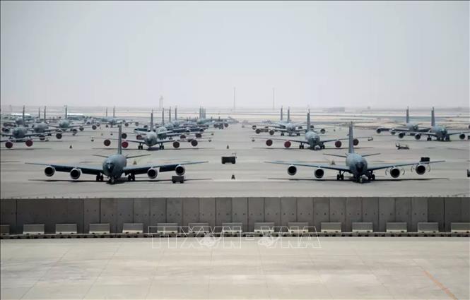 Máy bay quân sự Stratotankers KC-135 của Không lực Mỹ tại căn cứ không quân Al Udeid ở Qatar. Ảnh: U.S. Air National Guard/TTXVN