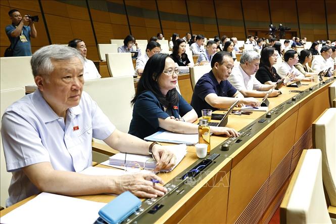 Đại biểu Quốc hội ấn nút biểu quyết thông qua các luật và nghị quyết. Ảnh: Doãn Tấn - TTXVN