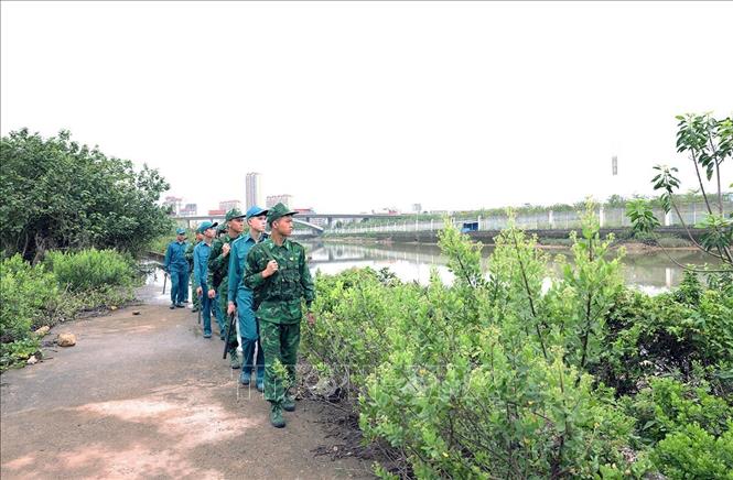 Lực lượng Bộ đội Biên phòng đồn Hải Hoà phối hợp với lực lượng dân quân phường Hải Hoà, thành phố Móng Cái (Quảng Ninh), triển khai kế hoạch đi tuần tra bảo vệ biên giới thuộc địa bàn quản lý. Ảnh: Vũ Sinh - TTXVN