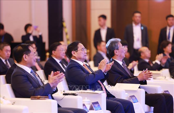 Thủ tướng Phạm Minh Chính tham dự Diễn đàn kết nối doanh nghiệp Việt Nam - Trung Quốc. Ảnh: Dương Giang-TTXVN 