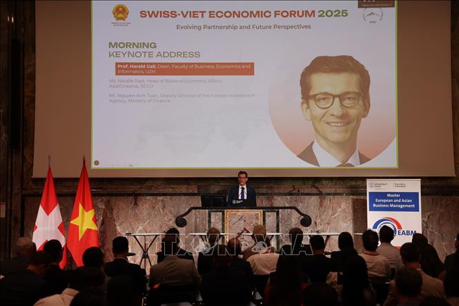 Giáo sư Harald C. Gall - đại diện trường Đại học Zurich - phát biểu chào mừng sự kiện VietnamDay 2025. Ảnh: Anh Hiển - PV TTXVN tại Thụy Sĩ