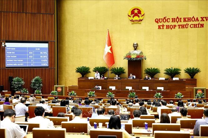 Quốc hội thông qua Luật sửa đổi, bổ sung một số điều của Luật Ban hành văn bản quy phạm pháp luật. Ảnh: Doãn Tấn - TTXVN