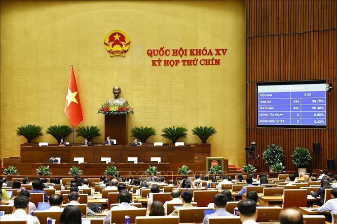 Quốc hội thông qua Luật sửa đổi, bổ sung một số điều của Luật Đấu thầu; Luật Đầu tư theo phương thức đối tác công tư; Luật Hải quan; Luật Thuế xuất khẩu, thuế nhập khẩu; Luật Đầu tư; Luật Đầu tư công; Luật Quản lý, sử dụng tài sản công. Ảnh: Doãn Tấn - TTXVN